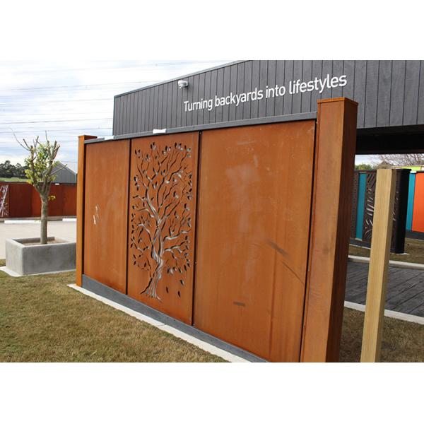 Corten Steel Garden Ornaments Oak Tree Design , Laser Cut Fence Panels