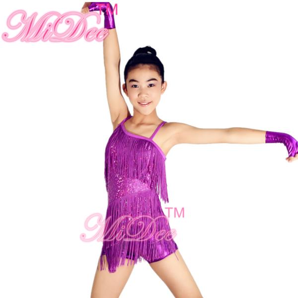 Latin Dance Competition Costumes Sequined Bodice Sensational One Shoulder Fringe Dress