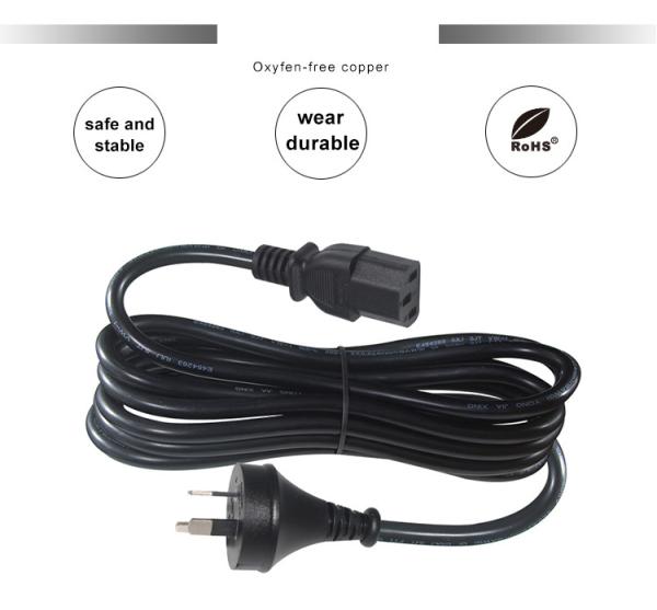 3 pin AU Plug to C13 Power Cord 1.8m Preto Certificado SAA