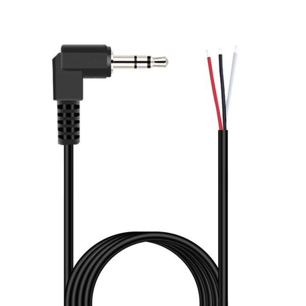 90 Degree Right Angle 3 Poles TRS 3.5mm Stereo Audio Jack to Stripped Pigtail Tinned Bare Wire End Cable