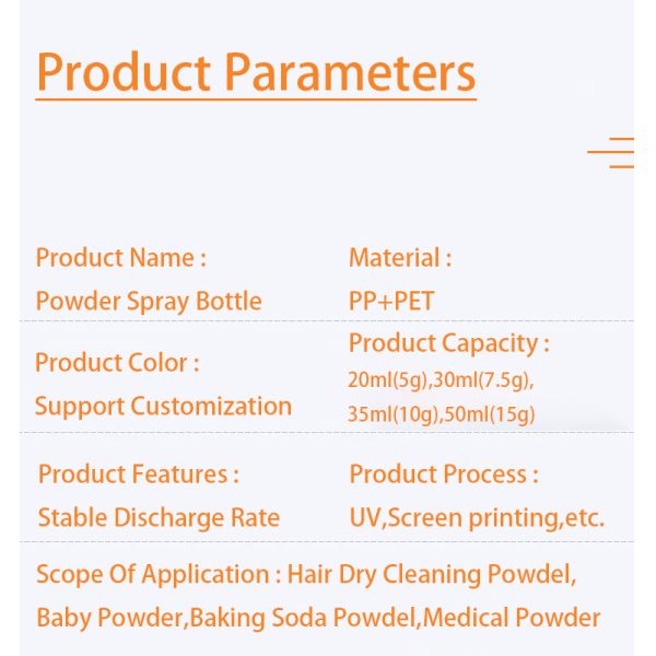 5g 7.5g 10g Plastic PP Powder Spray Bottle with Customized Colors and Silkscreen Printing
