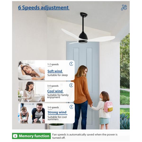 Ventilador de tecto ABS de 48 polegadas com controle remoto de 6 velocidades sem design elegante