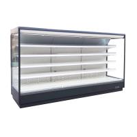 Étalage réfrigéré de supermarché commercial avec les lumières brillantes de LED pour chaque étagère et le dessus pour des fruits et légumes