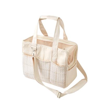 38*18*30CM Beige Canvas Kitty Travel Hangbag Endearing Pet Accouterments Should Bag With Soft Fabric Collection