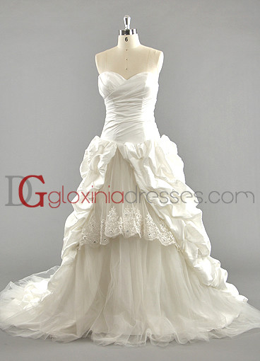 2013 Ball Gown sweetheart train beaded lace taffeta ivory bridal dresses BDGD1094