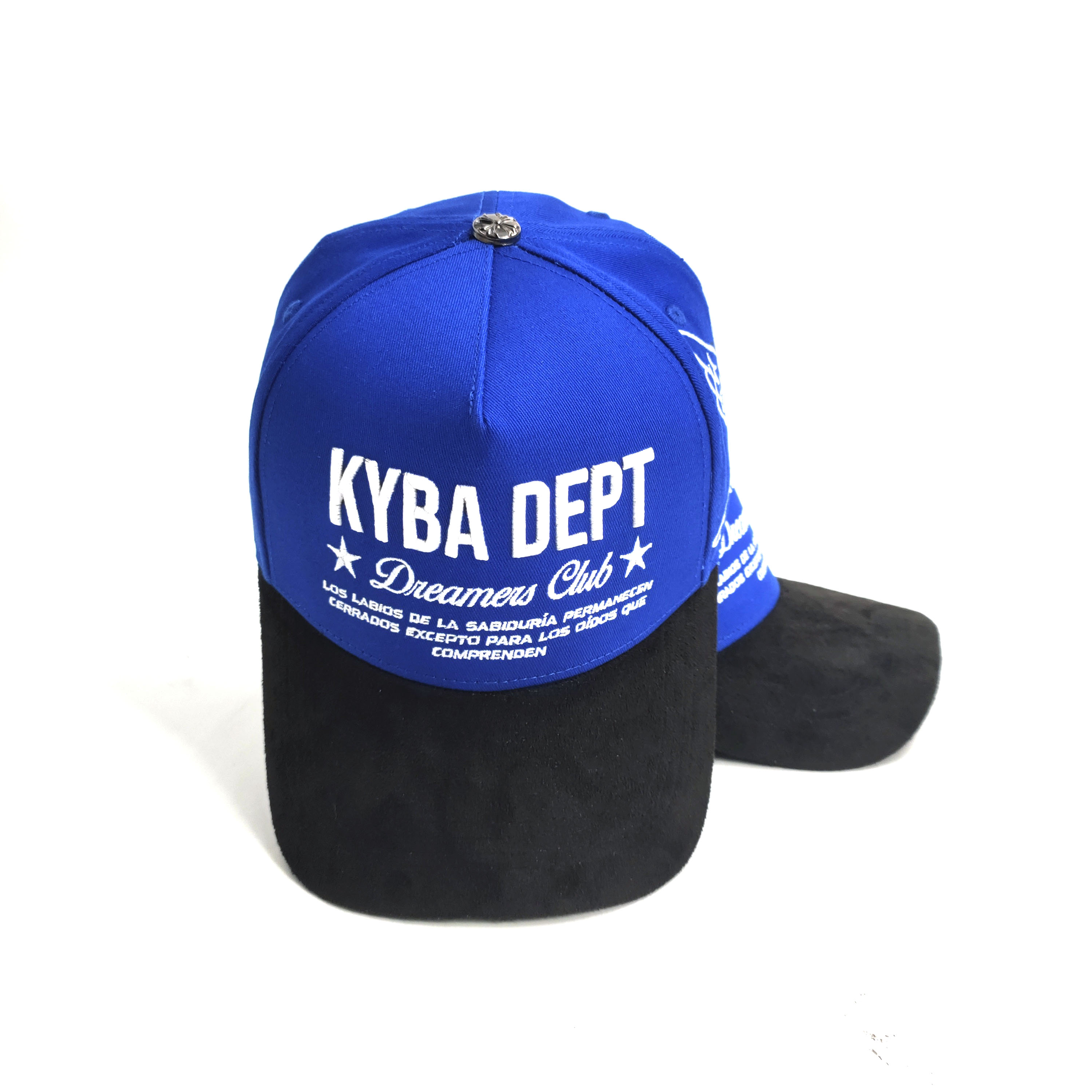 5 Panel High Crown Black Suede Custom Hats Baseball Cap PVC Tag Metal Top Button Gorras