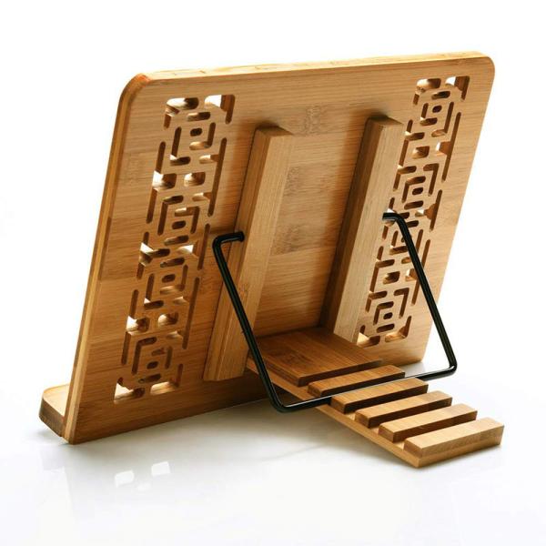 Porta-tabletas em forma de rectângulo de banco de livros de bambu natural com aparência retro oca
