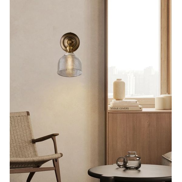 Clear Glass Indoor Parlor Bedside Stairs Hotel Lighting Old Copper Wall Lamp (WH-VR-129)