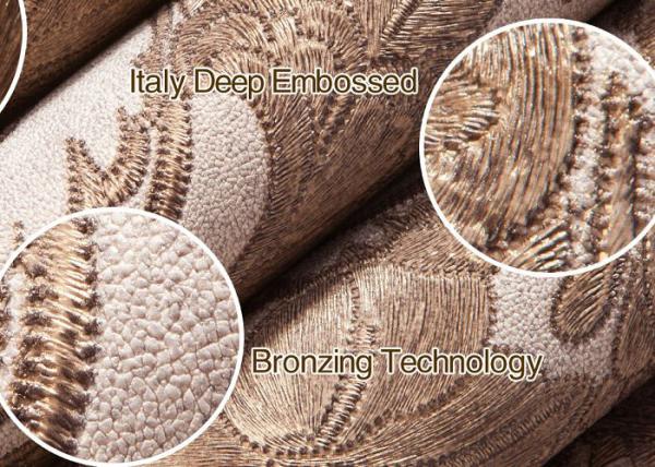 Classic Style Embossed Washable Vinyl Wallpaper with Chocolate color , CE ISO Compliant