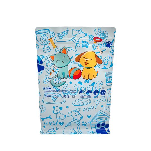 1.0kg Custom Blue Matte Pet Dog Product Food Packaging Bags Stand Up Flat Bottom Side Gusset Pouches with Ziplock