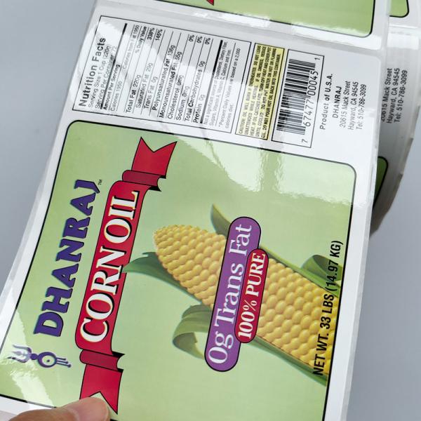 CMYK Printing Vinyl Stickers Food Bottle Packaging Roll Adhesive Customized Printer Label