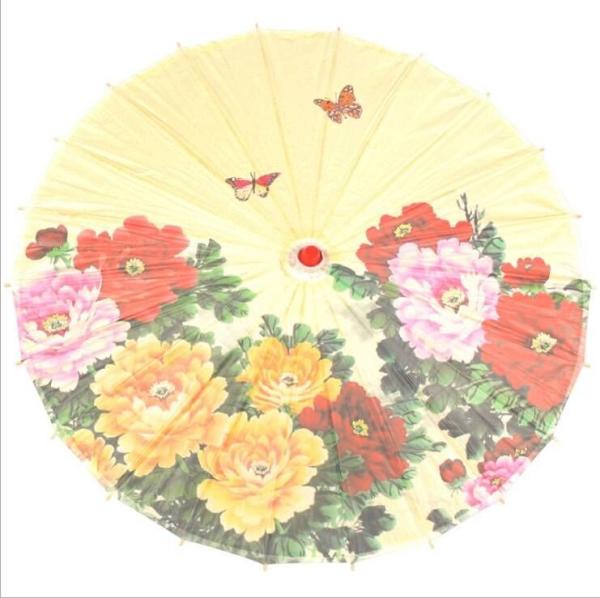 Ancient Chinese Style Oiled Paper Umbrella 42cm Radius 60cm Length Wooden Gourd Top