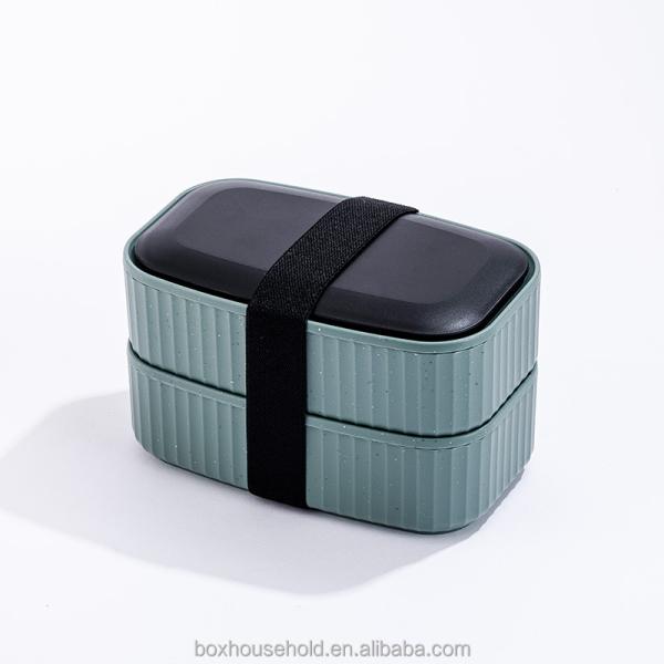 Portable Dual Tier Eco-Friendly Banana Leaf Design BPA-Free Lunch Box with Cutlery Lid