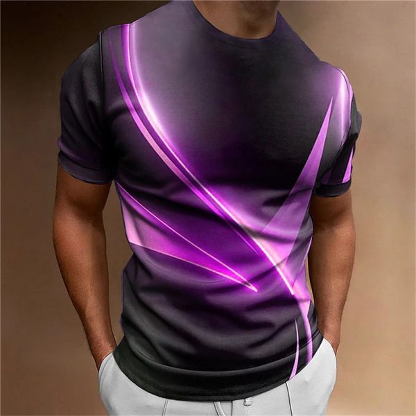 Casual Men's Running T-Shirt 3D Digital Printed Quick Dry Soft Polos Collar Fitted Style Short Sleeves Knitted Fabric Oversized