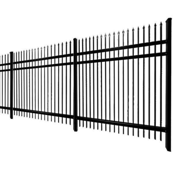 Spear Top Black Solid Tubular Steel Fence 3 Rail Powder Coated Tubular Fencing