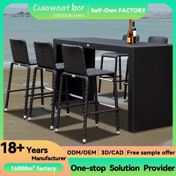 NO Folded Leisure Garden Bar Table and Modern Design All Weather Durable Outdoor Bar Set with Rattan Bar Stool