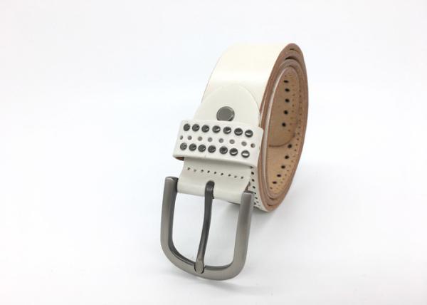 White 2 Row Womens Studded Wide Leather Belt 1-1/4 Inch Width