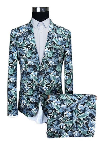 Blue Floral Printed Suits For Mens Slim Fit Including Jacket Trousers And Shorts