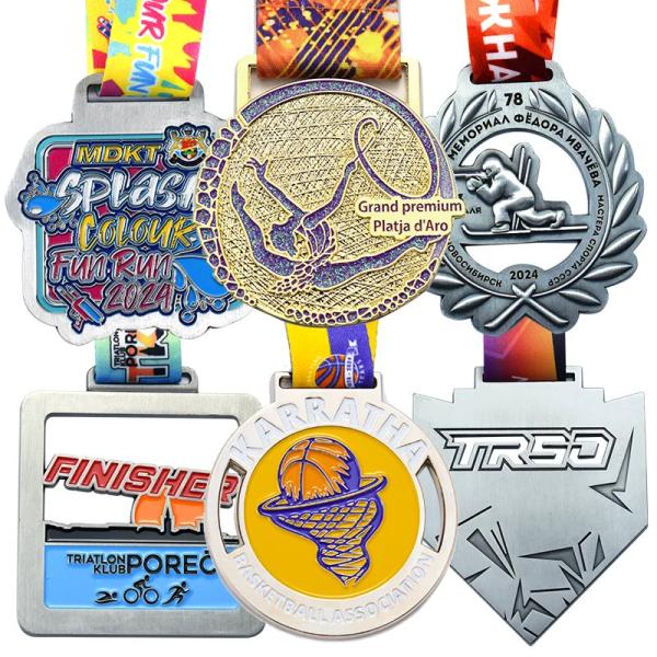 Médaille de marathon en argent d'or d'émail doux sur mesure Médailles métalliques de natation de sport