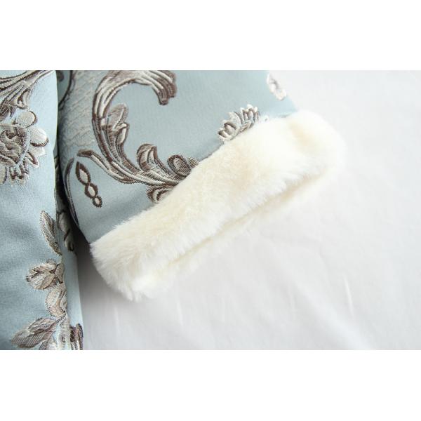 O Neck Girls Quilted Chinese Cheongsam Shirt Light Green Polyester Retro Button Top