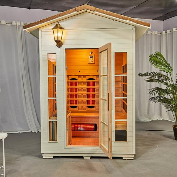 Outdoor Infrared Combined Sauna Steam Room Solid Wood With Waterproof Roof