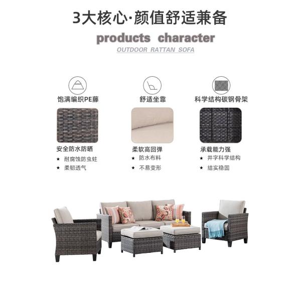 Muebles de sofá al aire libre, patio de vidrio de ratan jardín conjunto a prueba de agua y a prueba de sol terraza silla de salón jardín de estilo nórdico