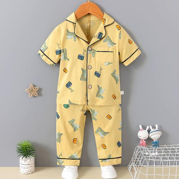 Short Sleeved Cardigan Pajama Set Full Flower Button Up Pyjamas For 120cm Height