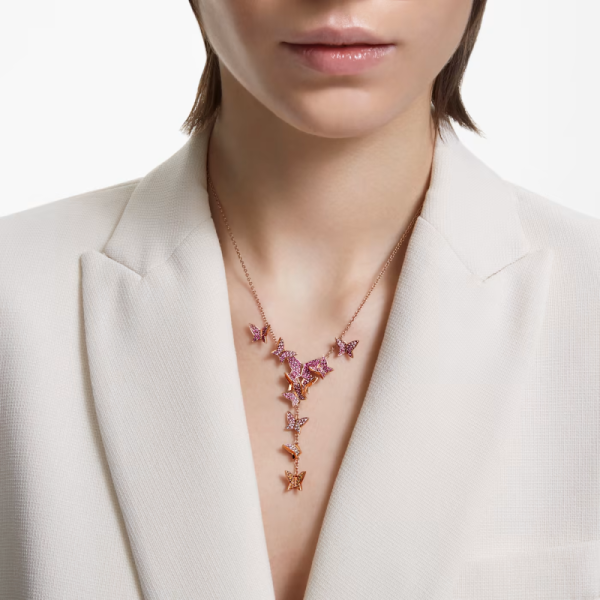 2025 Fashion Lilia Y Necklace Butterfly White Blue Rose Gold-tone Rhodium Plated Necklace
