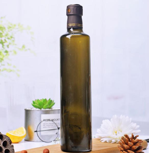 250 ml de 300 ml de vidro verde redondo garrafa de azeite de cozinha com tipo de vedação de anel de tração