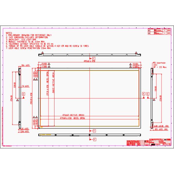 21.5 Inch 250 Nit TFT LCD Panel 1920x1080 Lvds 30 Pins IPS Full HD