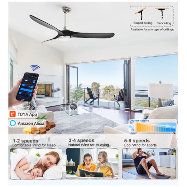 Moderno Design 1stshine Ventilador de teto Luz com baixo ruído Motor DC e ajuste de tempo