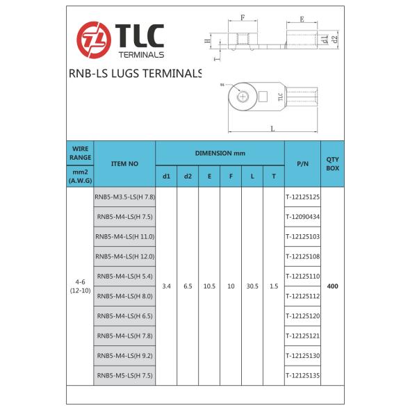 Copper M3-M8 Screw Lug Terminal For Solar System Wire Terminal Screw