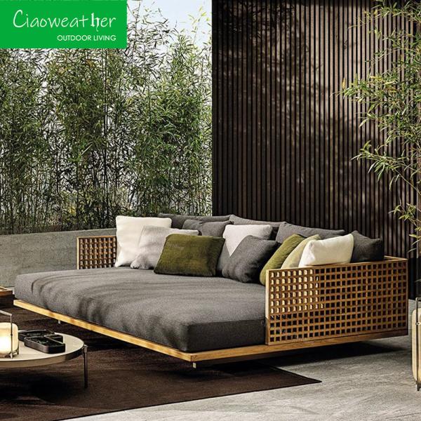 Waterproof Round Outdoor Daybed Thick Cushions and Aluminum Teakwood for Comfortable Lounging