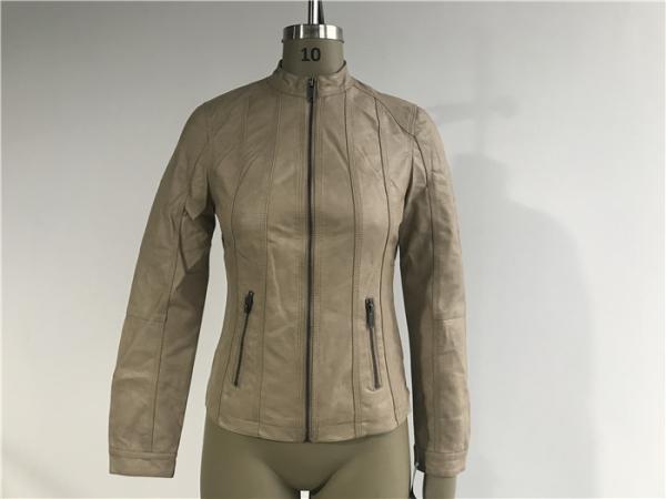 Upstyled Pu Leather Jacket Mandarin Collar Bone With Triple Needle Topstitching Tw76737