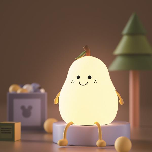 2W Kids Pear Silicone Night Light 1200mah Battery USB Powered