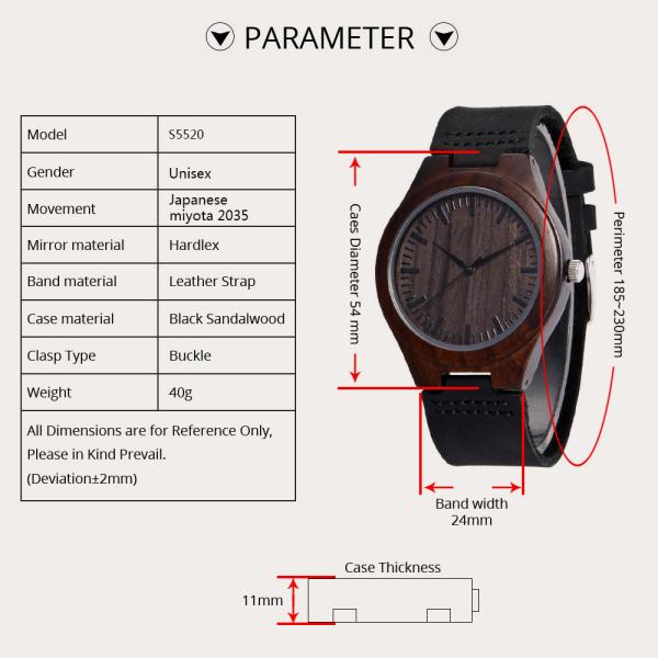 Hardlex mirror Mens Wooden Watches Engraved black sandalwood