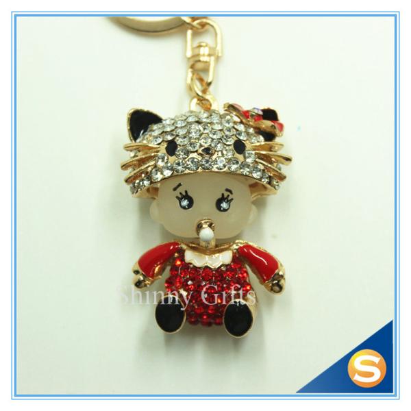 Three Color Custom Rhinestone Metal Fashion Cute Key Chains For Girl Friend's Birthday Gift