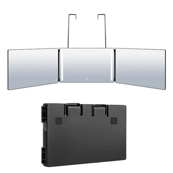360 Degree Mirror with LED 3-Way Mirror Hair Self Cutting 3 Sides Folding Makeup Mirror with light(WH-MR-86)