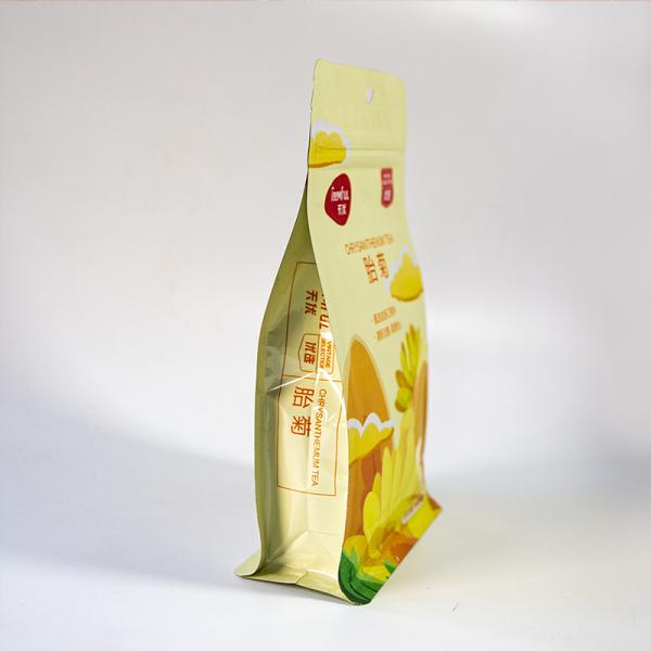 Aroma-Lock Eight Sided Sealing Flat Bottom Bags For Tea Packaging With Oxygen-Barrier And Moisture-Resistant.