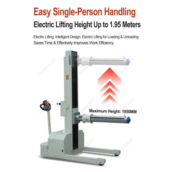 SINOLIFT CDD1019BF 1 Ton Electric Single-Arm Push-Pull Cart 1.95m Lifting Height Roll Material Handling Trolley