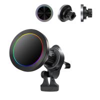 Support de téléphone de voiture réglable en aluminium avec effet de lumière RGB, charge rapide, chargeur sans fil pour iPhone