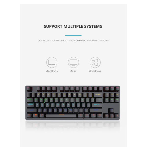 87 Keys Double Injection Keycap Red Axis Wired Keyboard With Metal Panel for Needs