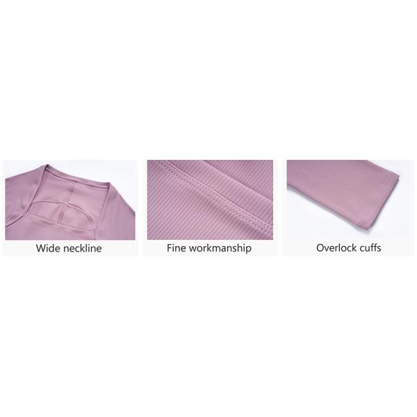 Autumn Ribbed Sports Long Sleeve Yoga Tops Active Stretch Fit Women Sportswear