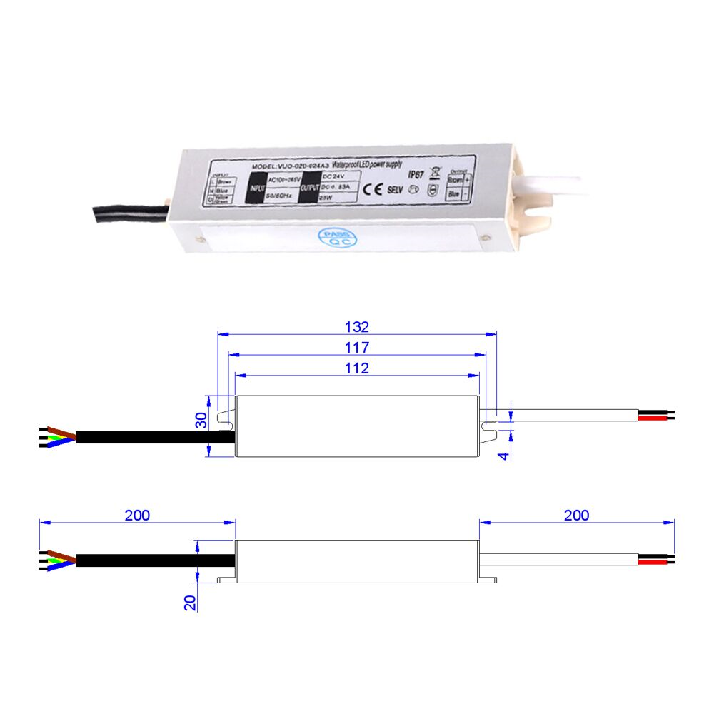 Ip67 20 вольт 830mA Dc постоянн v водоустойчивый 20w 24 Dc 24 Ac водителя СИД напряжения тока ватта