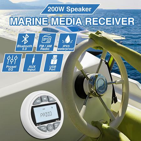 Sistema estéreo de calibre marinho à prova d'água BT FM AM USB Barcos Receptor estéreo marinho