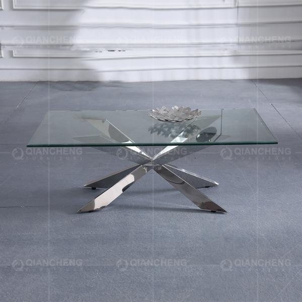 0.25CBM Modern Sofa Center Table 12mm Stainless Steel Coffee Table With Glass Top