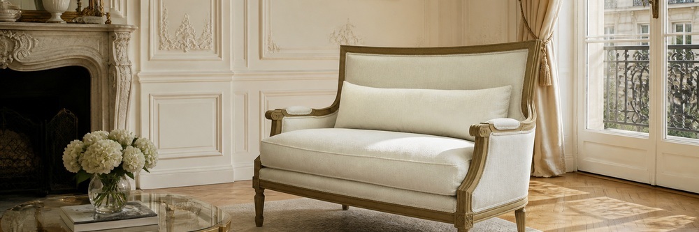 French Neoclassical Solid Wood Upholstered Loveseat, 2-Seater LG-5008