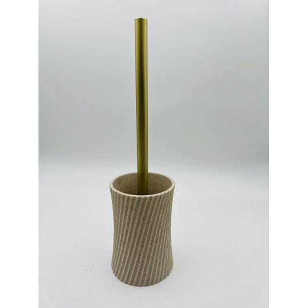 Sand Stone Bath Accessories Sets Swirl Shape With Sand Color Hand Soap Bottle Toilet Brush Holder Soap Dish