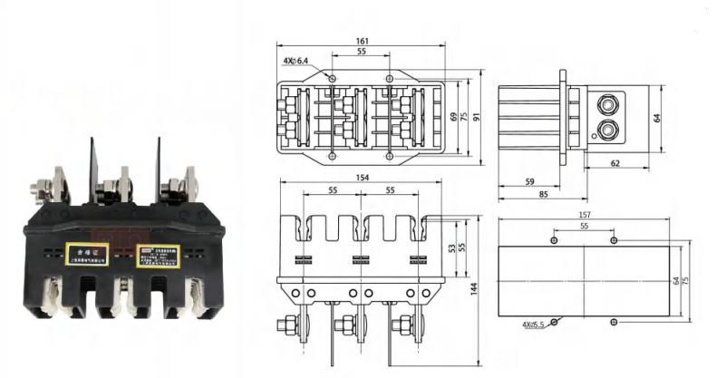 125A 250A 400A 630A primary movable connector with 3 poles for LV switchgear