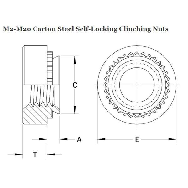 M2 - M20 Carton Steel Self Locking Clinch Nut Zinc Plate Surface ISO4017